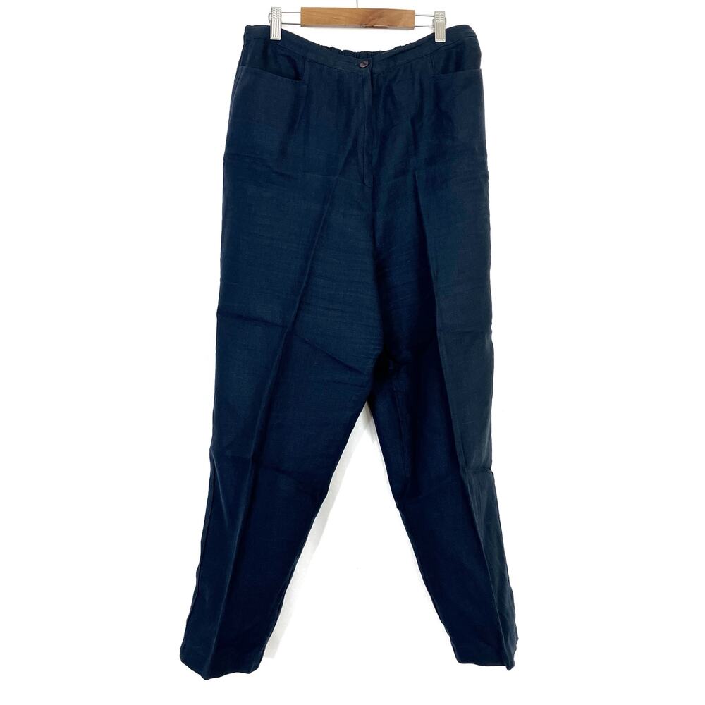 Eileen Fisher Navy 100% Linen High Rise Pants Womens Large